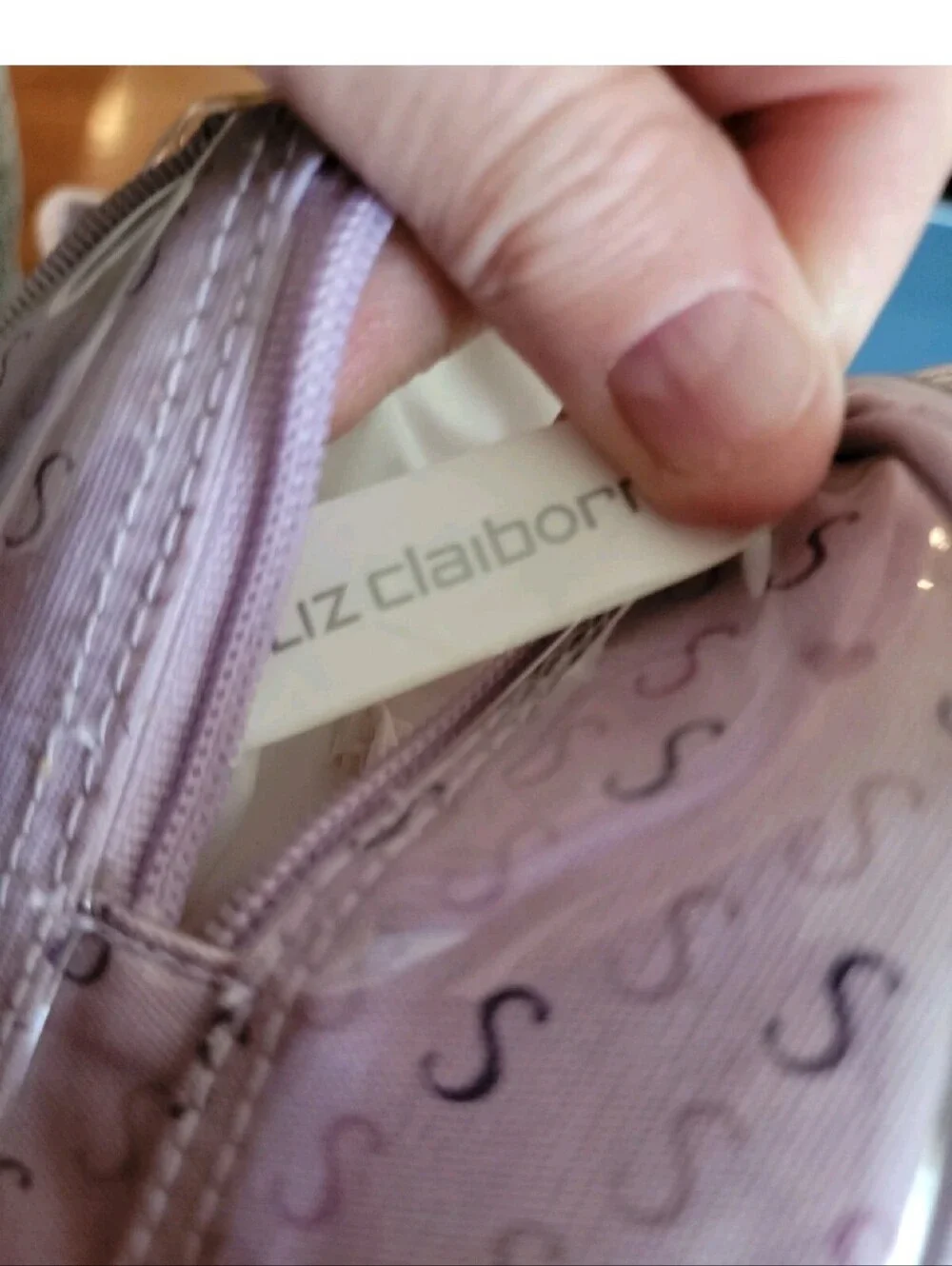 Liz Claiborne Lavender S Print Purse and Matching Cosmetic Bag